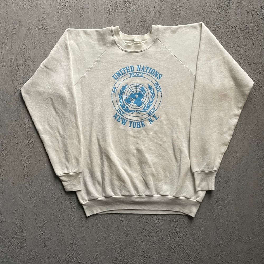 Vintage United Nations Peace New York Sweatshirt Large White 80s
